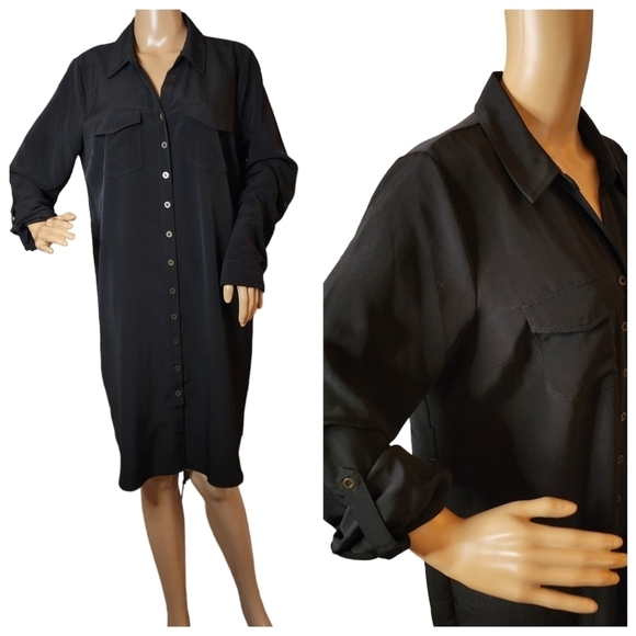 Motherhood maternity black roll tab button front shirt dress.  Size large. - Picture 1 of 16